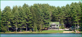 Beach clubhouse and lake view.